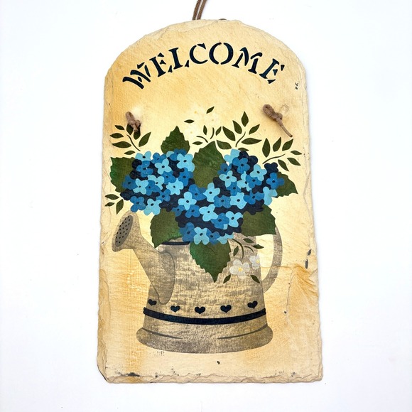 Other - Rustic Slate Welcome Sign Blue Hydrangea Watering Can Floral Porch Wall Decor